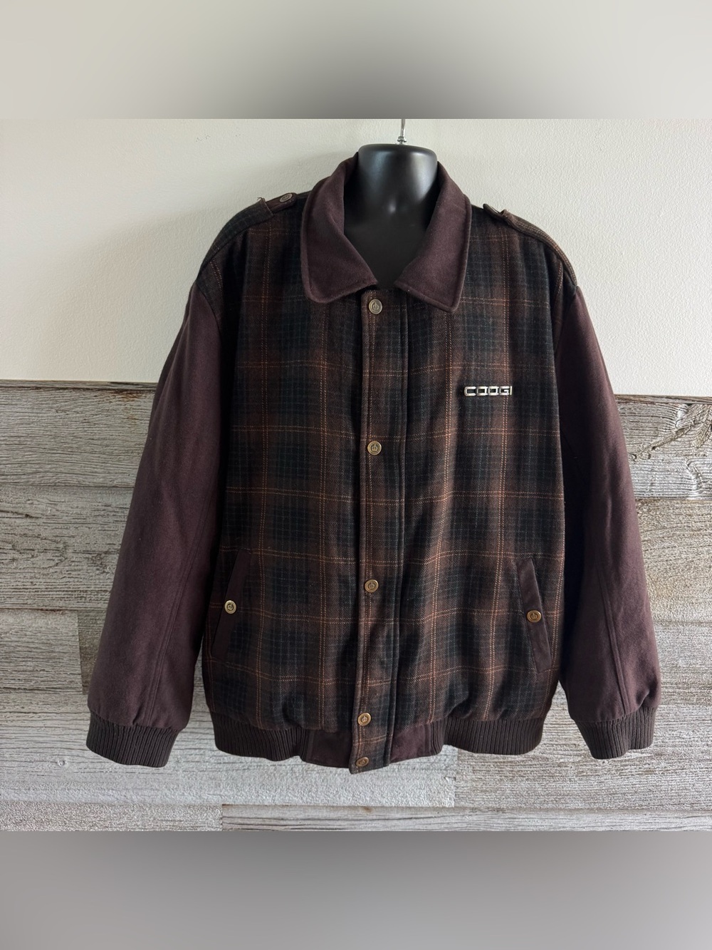 COOGI Australia Plaid Wool Blend Jacket 5X Brown Vintage Y2K Hip Hop Streetwear